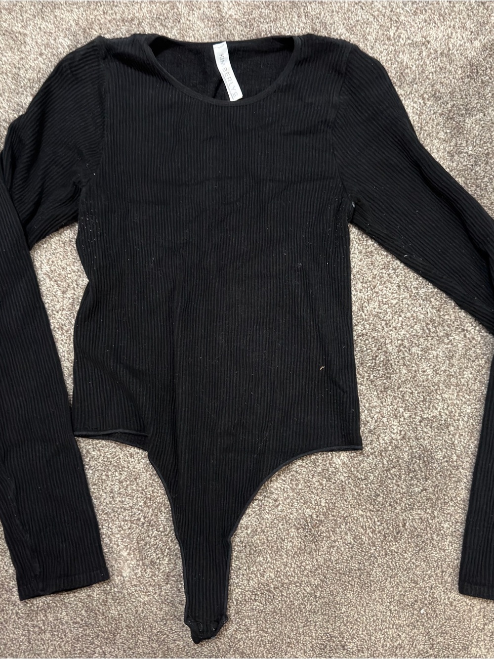 Black Ribbed Long-Sleeve Bodysuit by A New Day